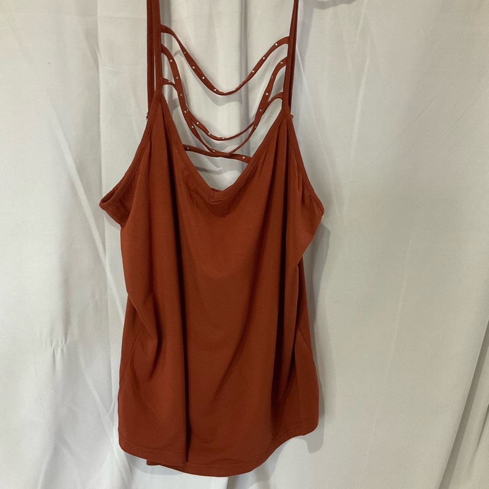 Women’s Strappy Rhinestone V-Neck Rust Spaghetti Strap Tank Top XL NWOT - Picture 6 of 9